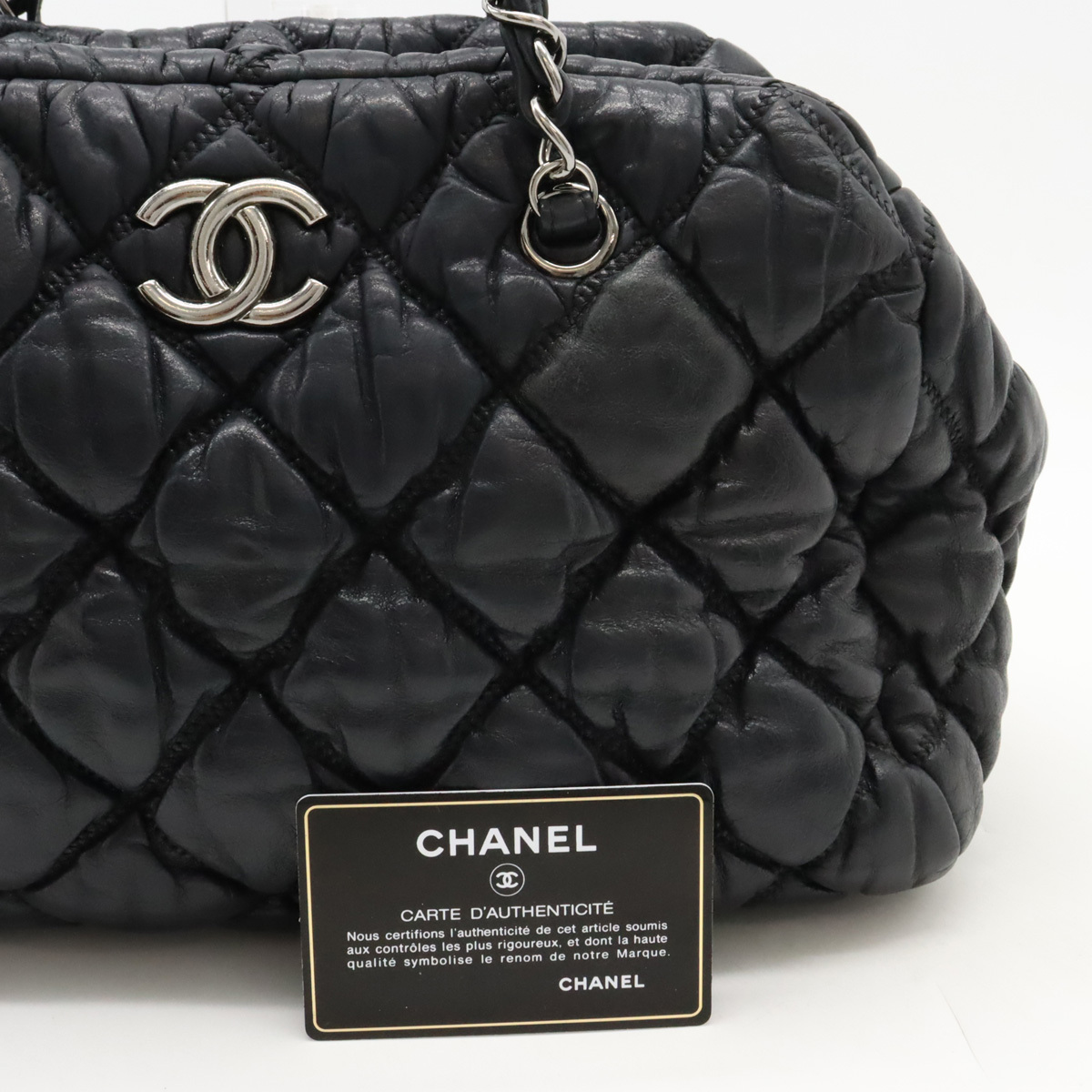 CHANEL シャネル バブルキルト ココマーク チェーンショルダー ショルダーバッグ ショルダートート レザー ブラック 黒_画像8