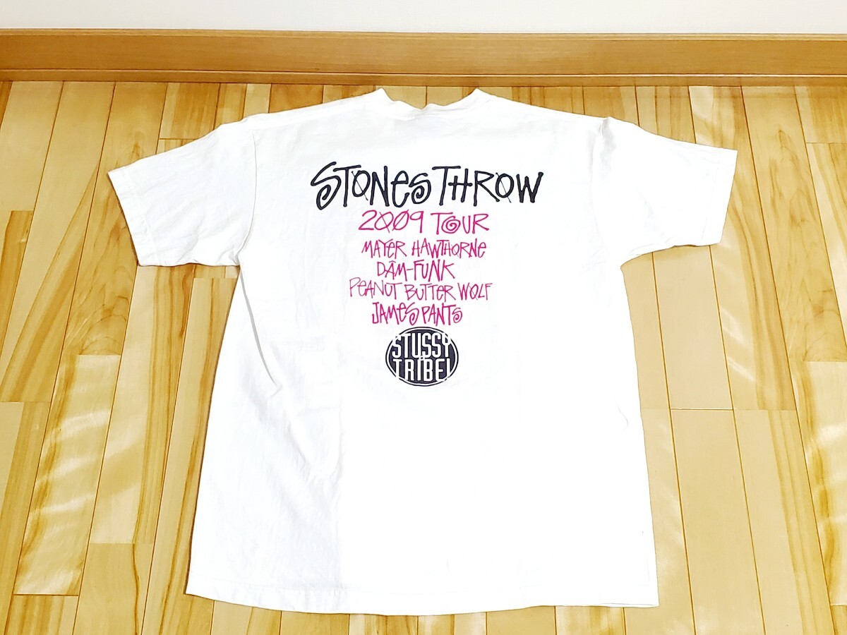 激レア 2009年 stussy x STONES THROW ツアーコラボTシャツ ステューシー ストーンスロウ ホワイト サイズ、Lの画像4