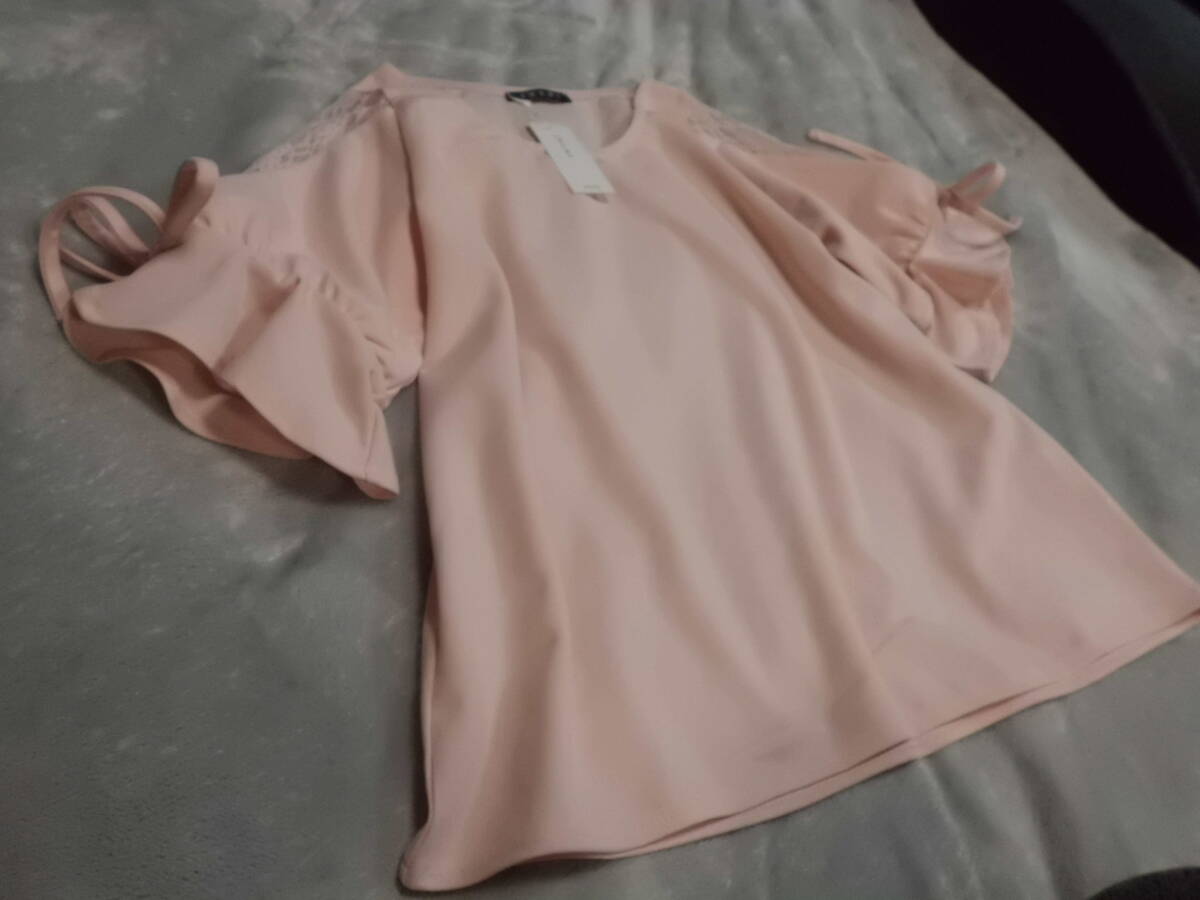  spring summer tag equipped INGNI wing baby pink jersey cloth sleeve race X frill pull over M outside fixed form 350 jpy shipping including in a package OK