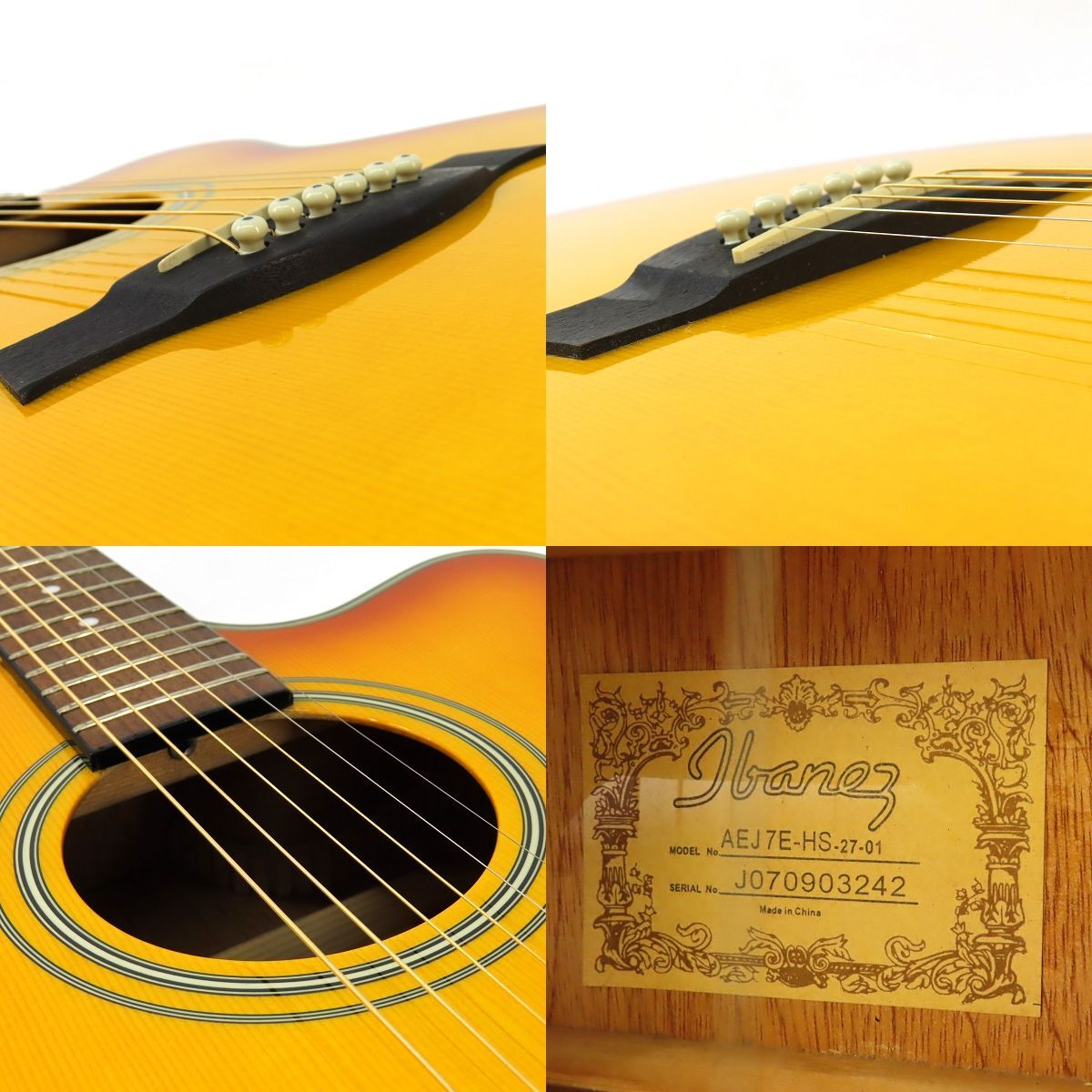 091s☆Ibanez アイバニーズ AEJ7E-HS サンバースト エレアコ エレクトリック・アコースティックギター ※中古_画像4