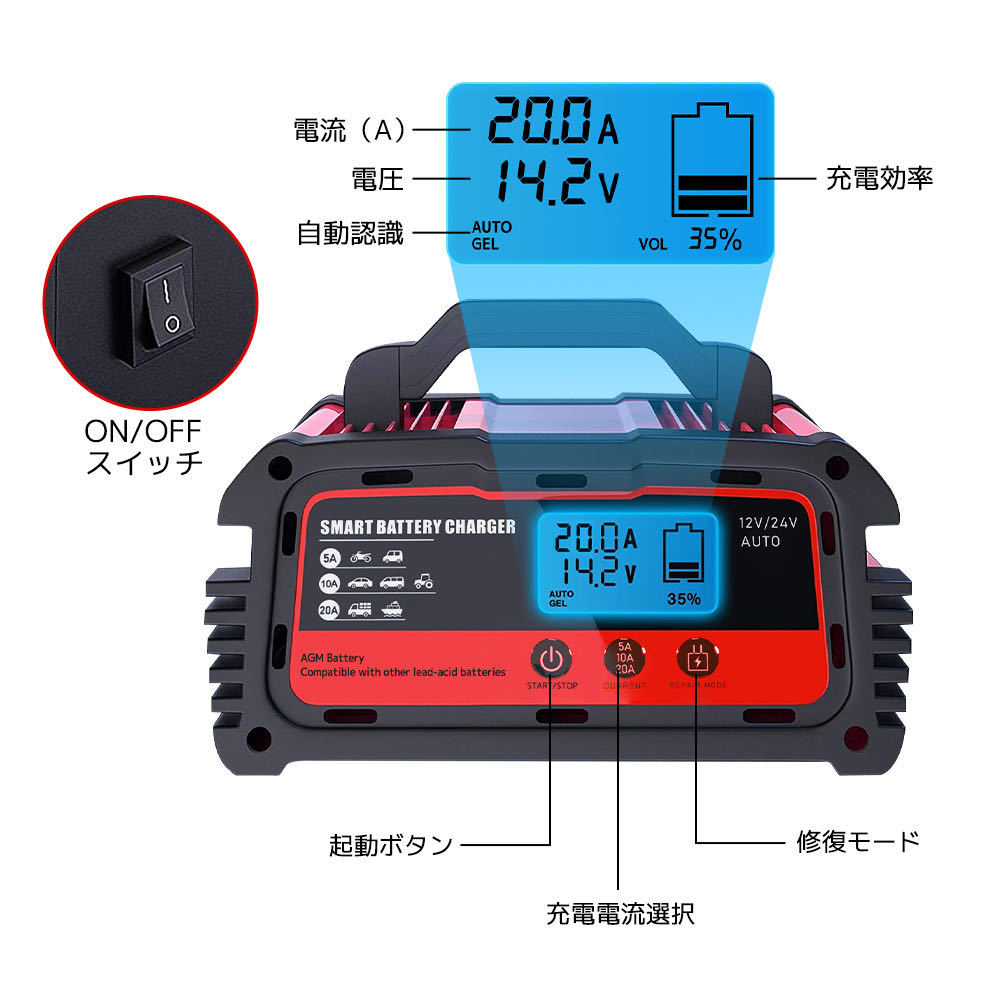  new goods Pal s battery charger battery charger 20A 12V/24V correspondence battery charger maintenance charge system full automation AGM/GEL car charge possibility Yinleader