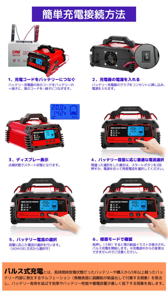  new goods Pal s battery charger battery charger 20A 12V/24V correspondence battery charger maintenance charge system full automation AGM/GEL car charge possibility Yinleader