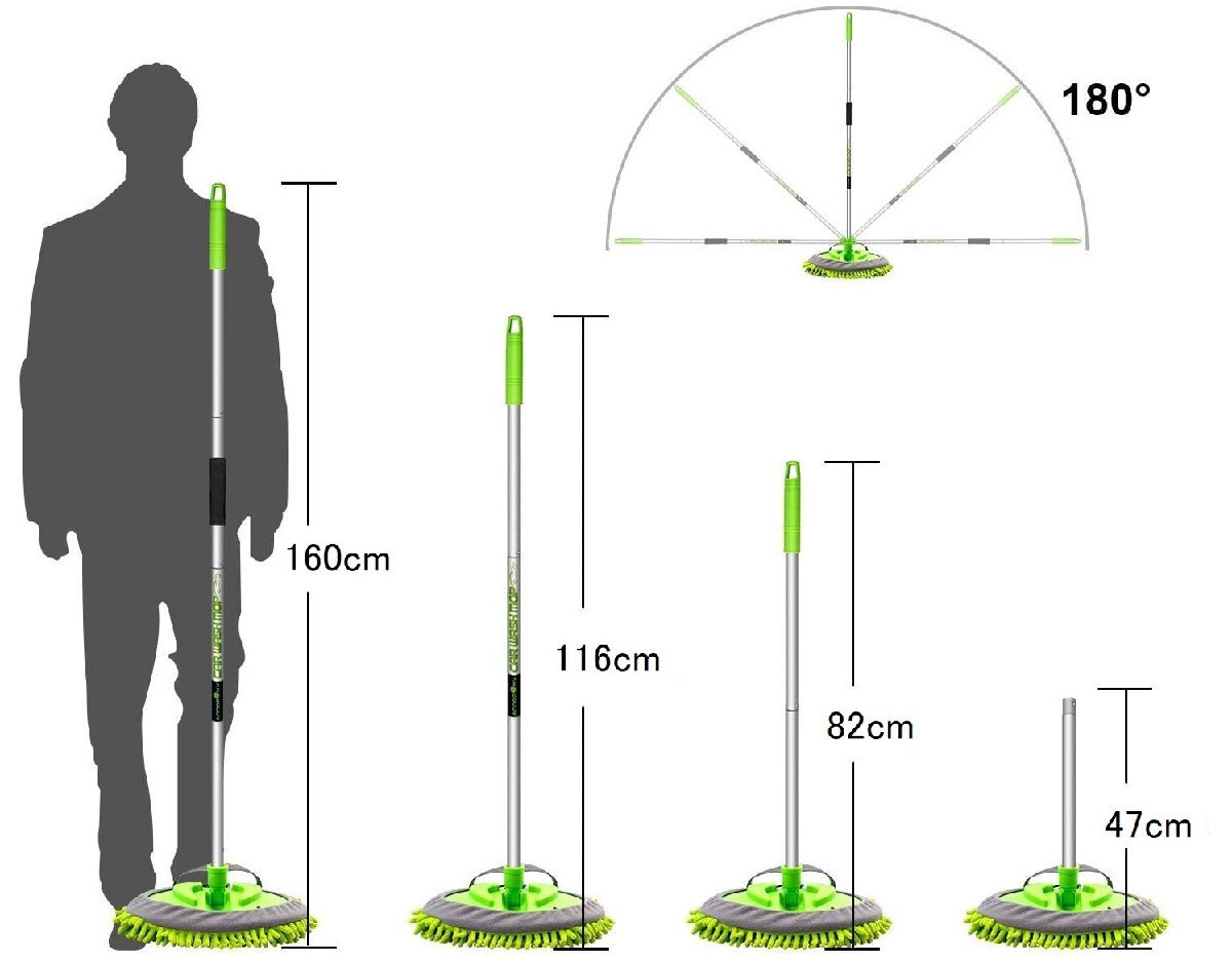 モップヘッド 2枚 モップ ツーインワン 洗車 ブラシ スポンジ グローブ 伸縮式 クリーニング 取り外し可能 SUV RV 自動車 バス 長さ160㎝▼_画像3