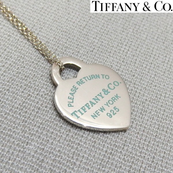 ★TIFFANY&Co リターントゥ ハート ティファニーブルー ペンダント ネックレス AG925 SV925 チェーン シルバー 青文字 ティファニー★_画像1