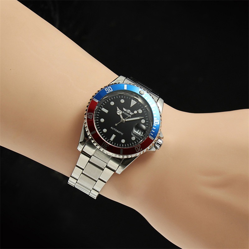 Winner社メンズ自動巻き腕時計ブルー×レッド ペプシ ステンレス オートマチック 日付(ロレックス サブマリーナ デイトではありません）の画像8