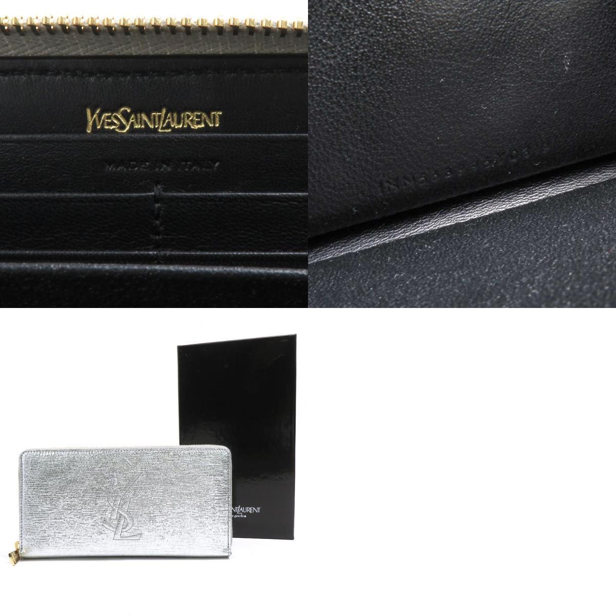 イヴ サンローラン YVES SAINT LAURENT ラウンドファスナー長財布 レザー シルバー e58654f_画像10