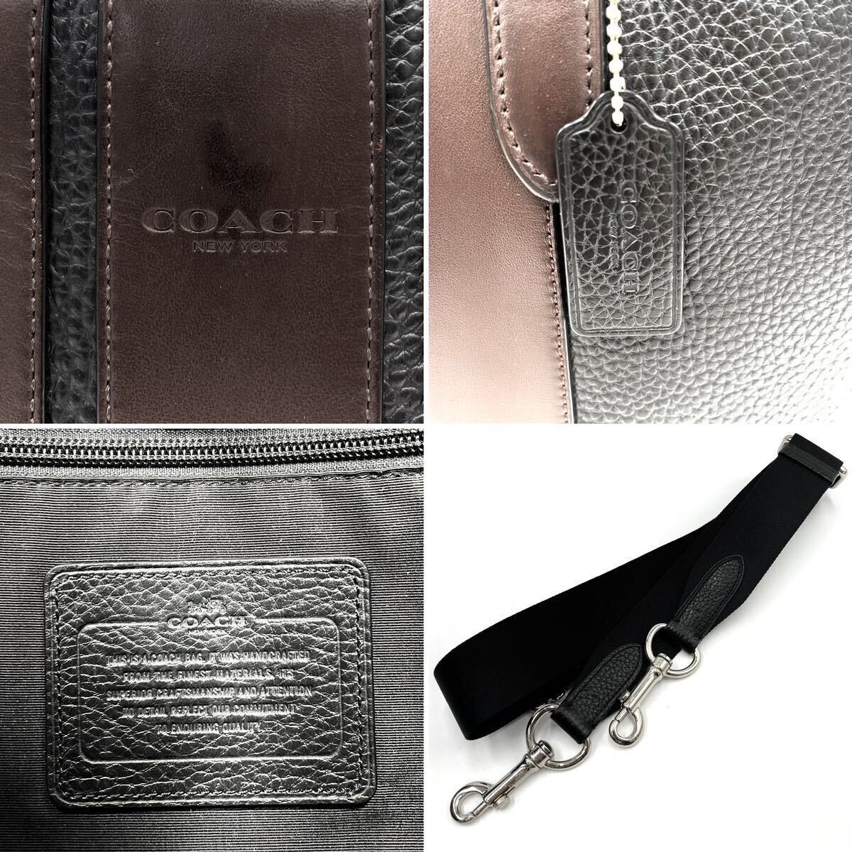 1円《 定価10万円・美品 》COACH コーチ ビジネスバッグ ボンド オールレザー メンズ 2way ブリーフケース シボ革 バイカラー 大容量 黒 茶_画像6