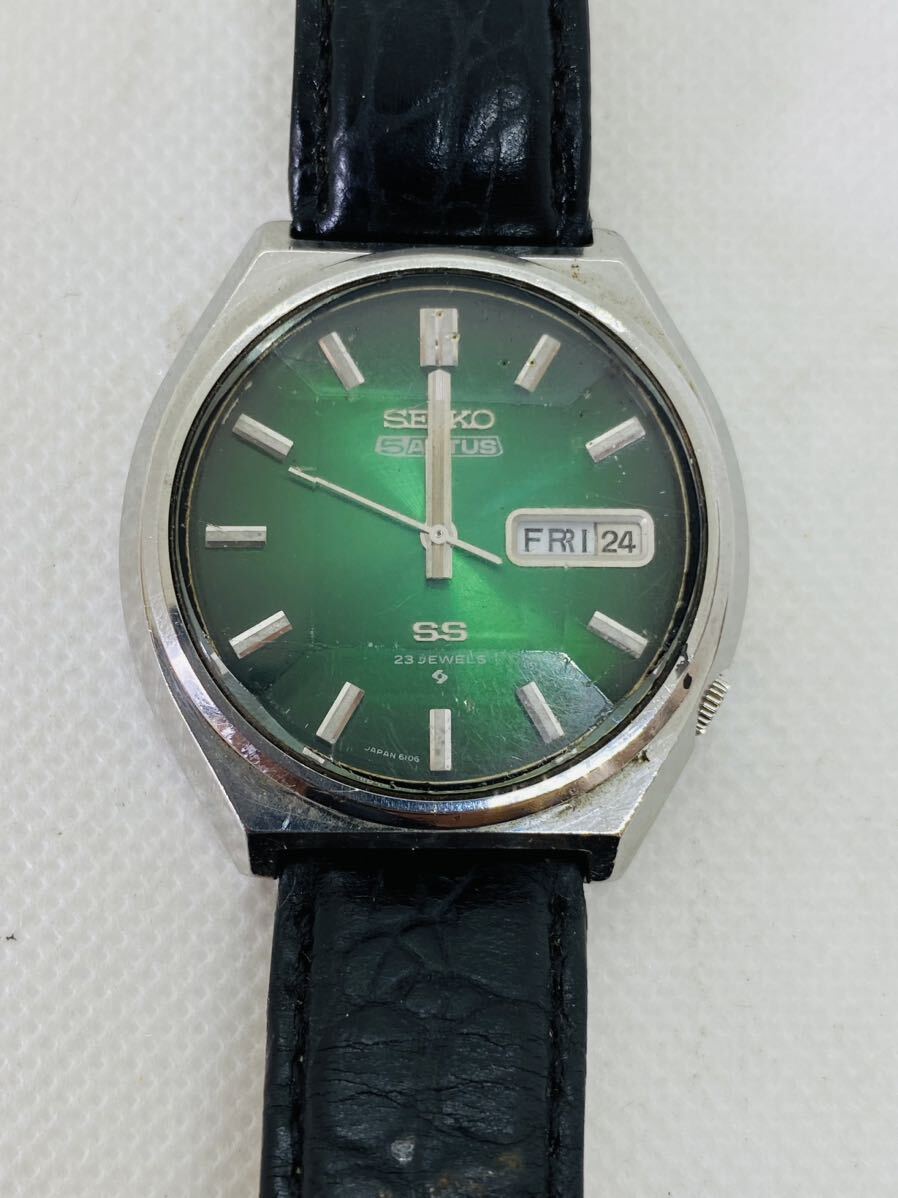 SEIKO セイコー ファイブ アクタス SS デイデイト カットガラス グリーン 6106-8690 自動巻き メンズ 腕時計 ジャンク品の画像4