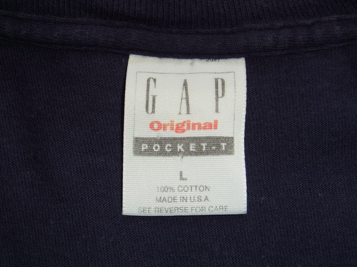 ☆ 90s USA製 ビンテージ GAP ギャップ POCKET-T 無地 ポケット Tシャツ sizeL ネイビー ☆古着 ナス紺 旧タグ OLD 80s J.CREW バナリパ_画像4