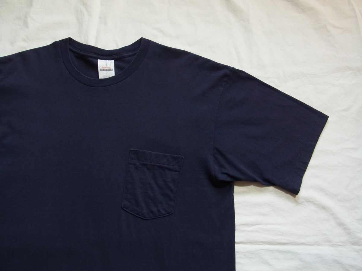 ☆ 90s USA製 ビンテージ GAP ギャップ POCKET-T 無地 ポケット Tシャツ sizeL ネイビー ☆古着 ナス紺 旧タグ OLD 80s J.CREW バナリパ_画像2