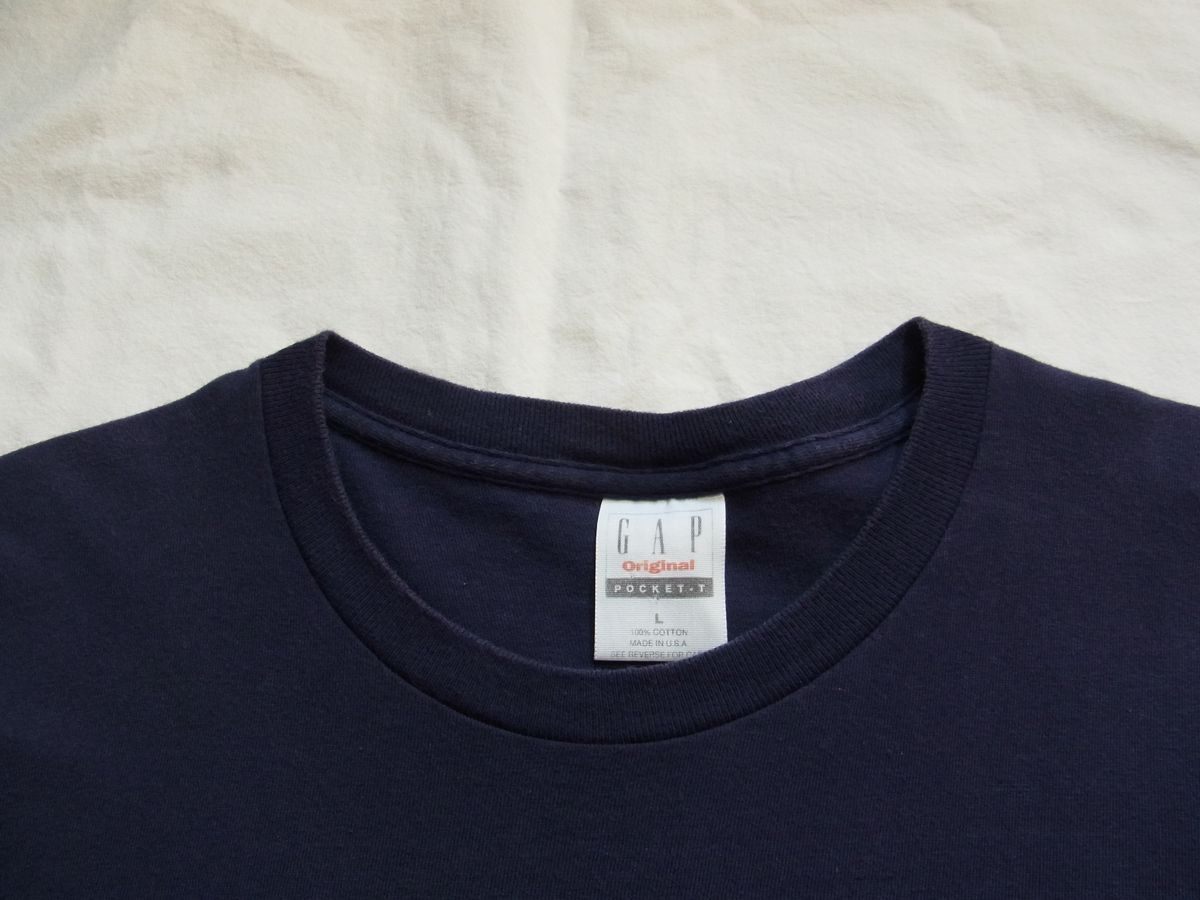 ☆ 90s USA製 ビンテージ GAP ギャップ POCKET-T 無地 ポケット Tシャツ sizeL ネイビー ☆古着 ナス紺 旧タグ OLD 80s J.CREW バナリパ_画像3