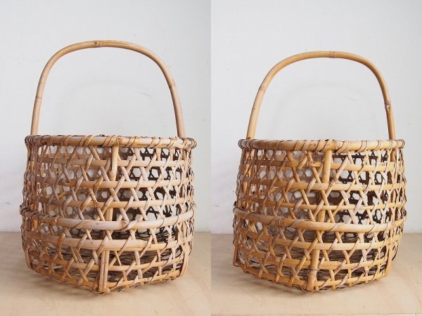  bamboo made. apple hand basket bamboo ... sweets color bamboo skill old .. miscellaneous goods retro H26