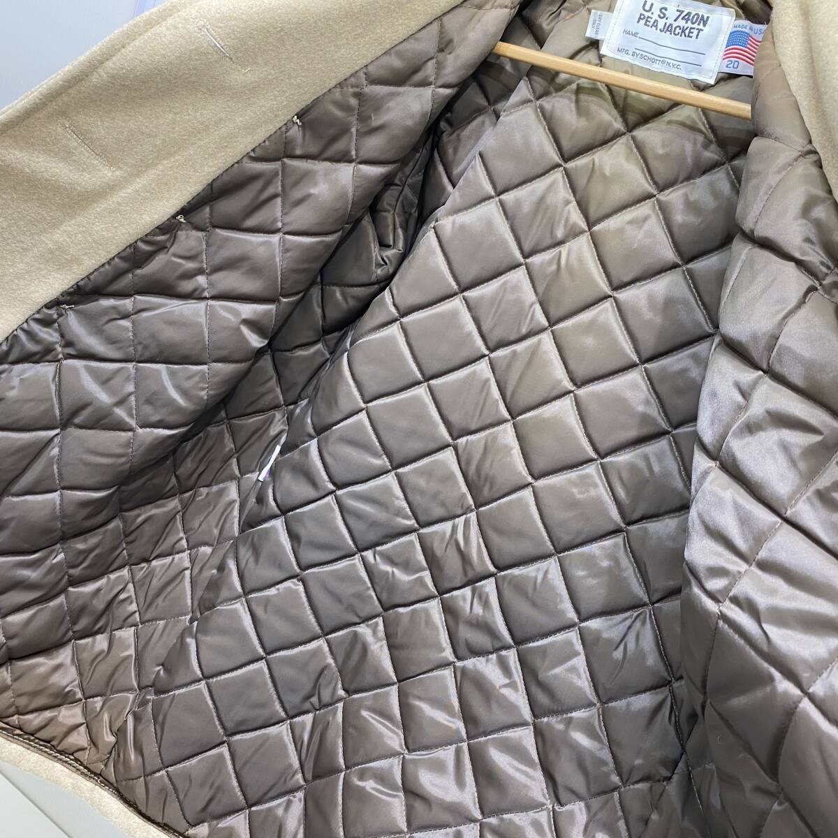 【中古】USA製 SCHOTT ショット U.S. 740N ピーコート PEAJACKET ダブルブレストウール サイズ20 ベージュ 1円～_画像6