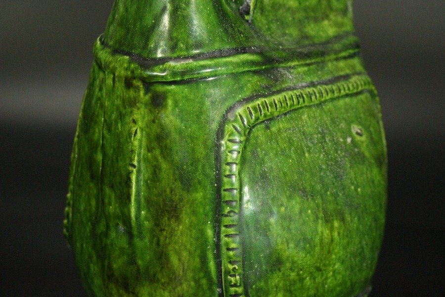 【銀閣】中国美術 緑釉 人物乗 瓶 高23cm 旧家蔵出(LC147)_画像5