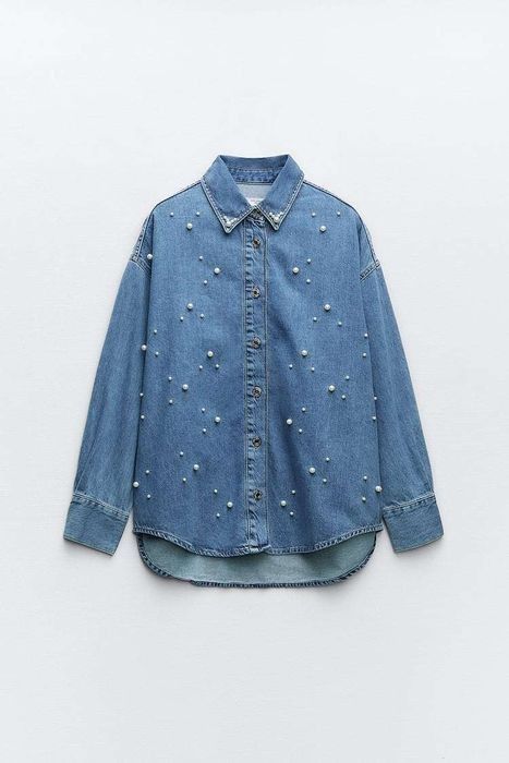タグ付き ZARA フェイクパールディテールデニムシャツ XSサイズ タグ付き ZARA フェイクパールディテールデニムシャツ XSサイズ