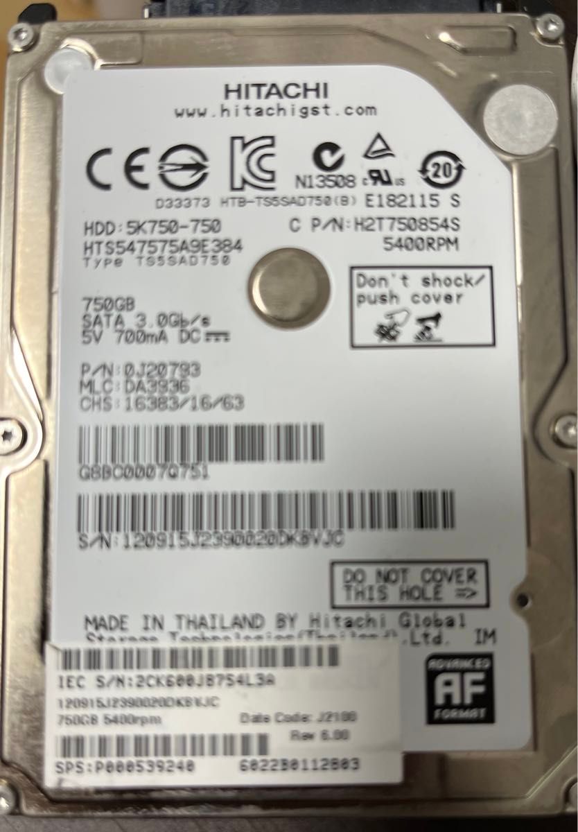 HITACHI HDD SATA 2.5インチ　正常　750GB