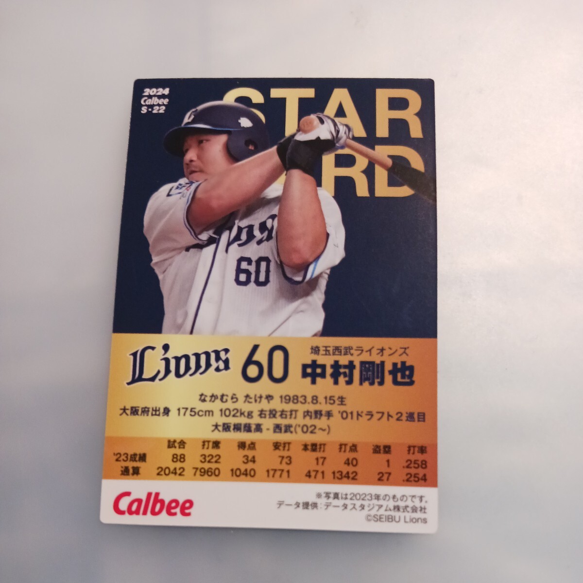 2024プロ野球チップス第1弾　S-22スターカード　中村剛也　埼玉西武ライオンズ_画像2