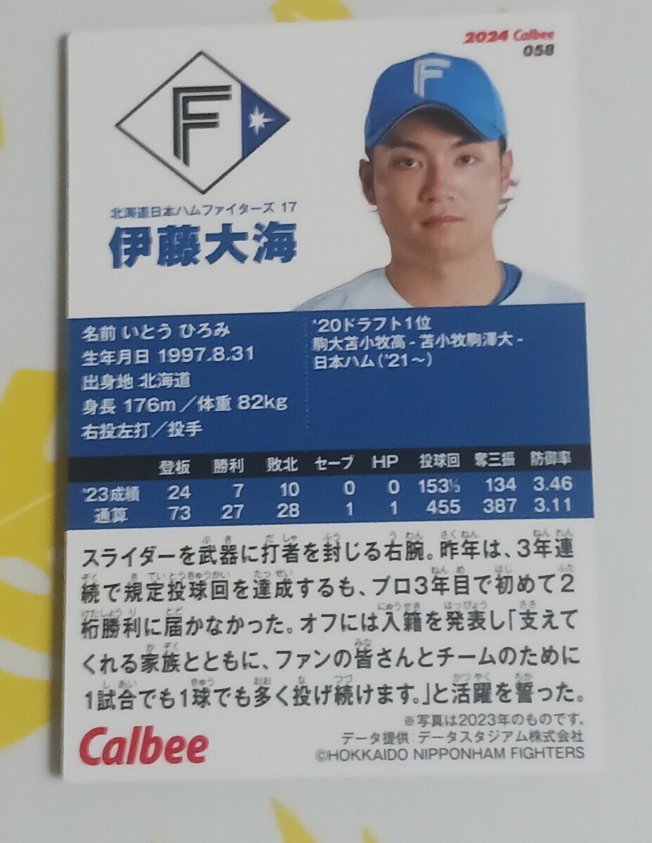 在庫三枚！エラーカード2024プロ野球チップス第1弾　レギュラーカード　伊藤大海(日本ハムファイターズ）_画像2