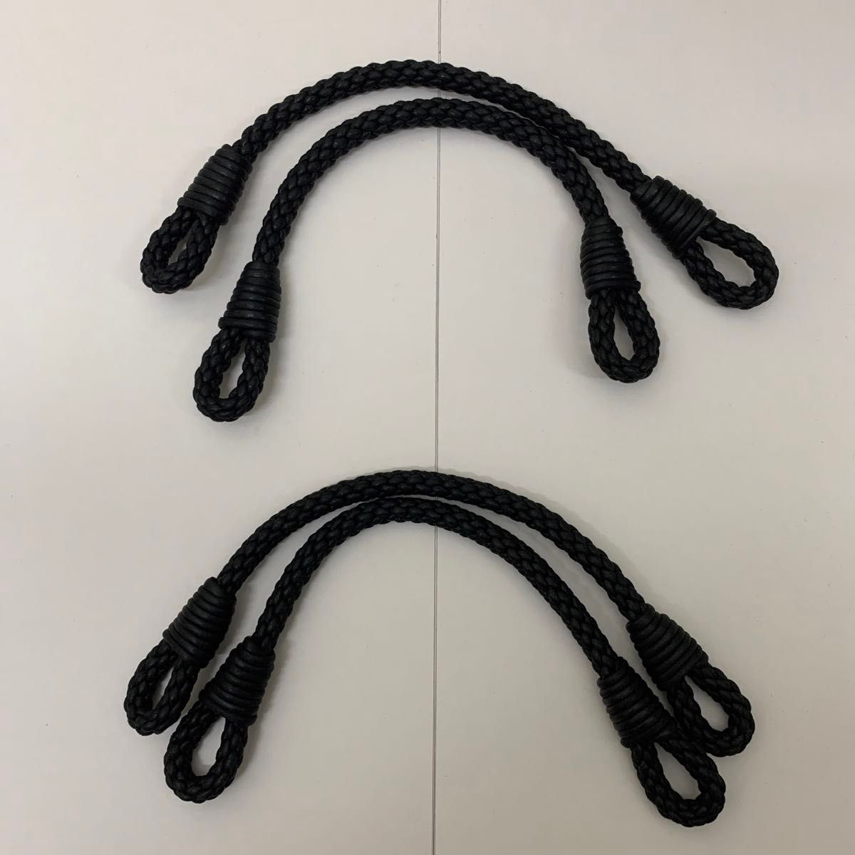 蝋引き紐　ロウ引き紐　ロウビキ組み手ハンドル　編み紐　バッグ持ち手黒　2本1セットで2セット（4本）新品未使用品　増量可能