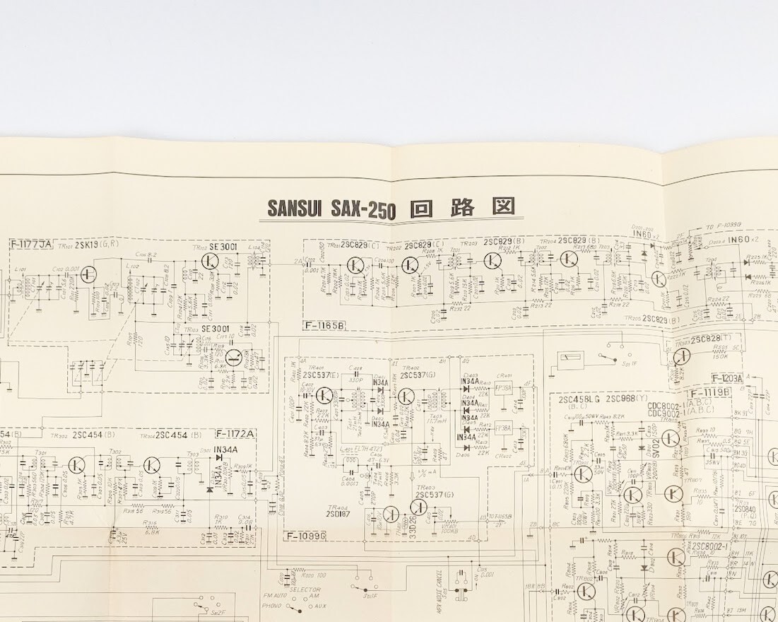 10 サンスイ SAX 250 FM AM ステレオ チューナー アンプ レシーバー 山水 回路図付 通電確認済 ジャンク SANSUI◆オーディオ 音楽 音響_画像8