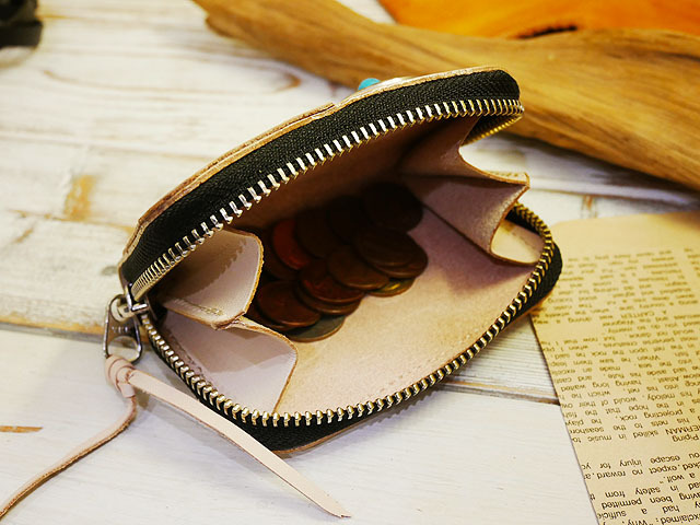  round fastener middle size!! leather coin & card-case hand made Himeji leather cow nme tongue low 