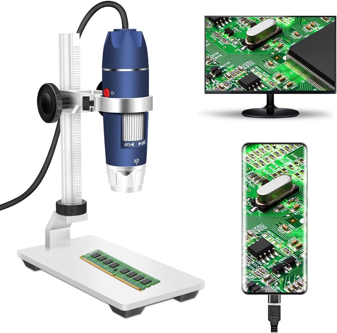 日常使い HD 2MP USBデジタル顕微鏡 40倍~1000倍 ポータブル拡大