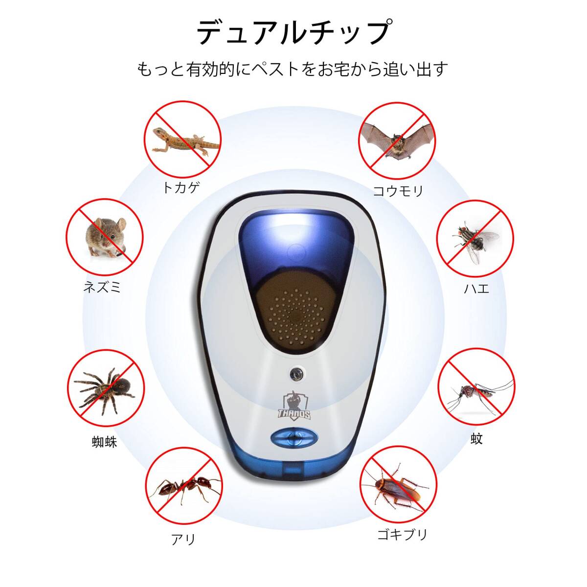 　2点セット 害虫駆除器 ナイトライト付き 室内用 コンセント 超音波ネズミ駆除