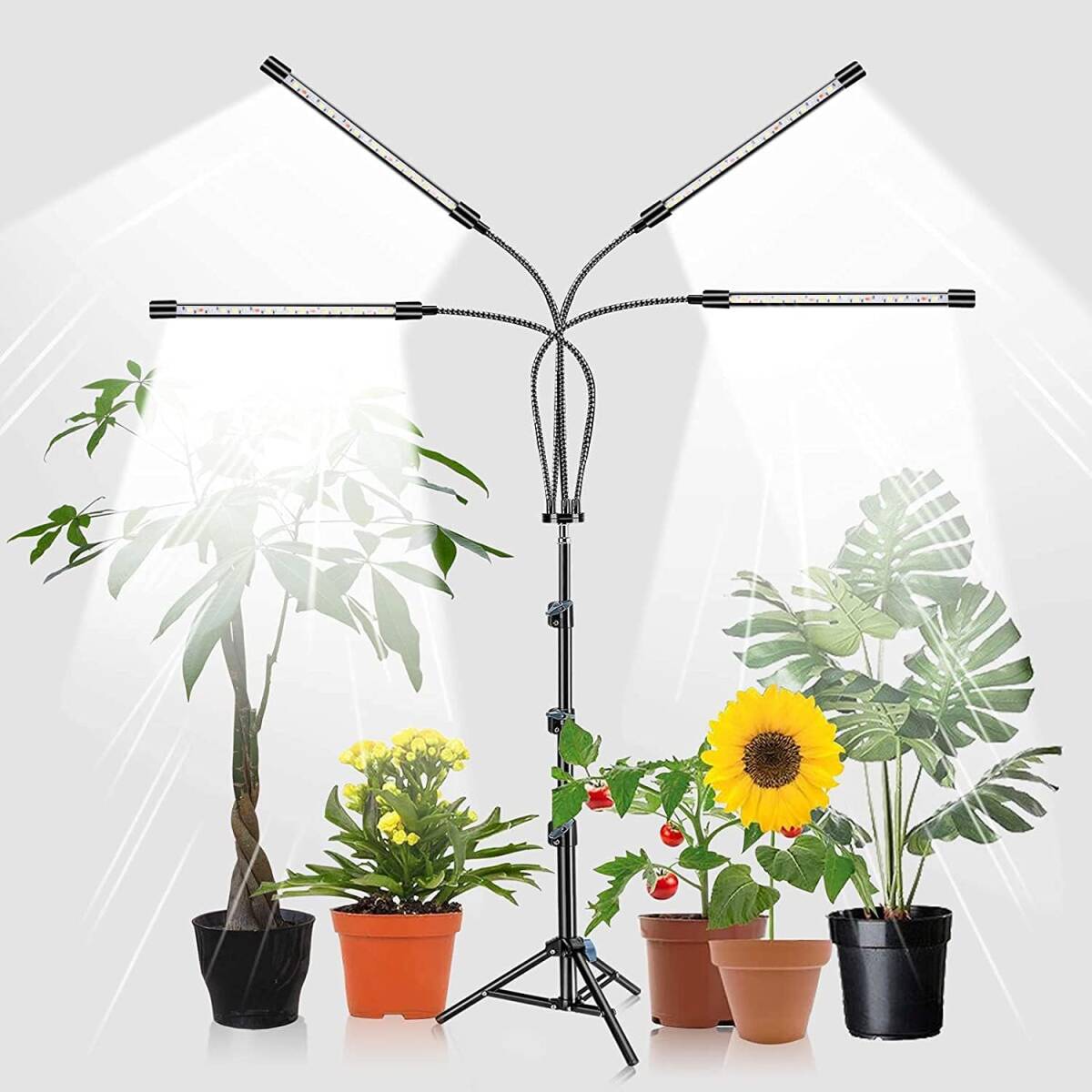日常使い LED植物育成ライト、スタンド付き4ヘッドフルスペクトル、80W 80
