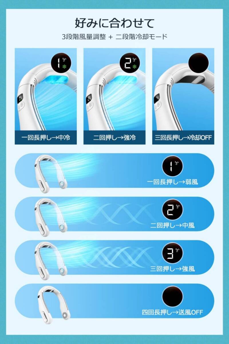 冷却機能付きネックファン / 3段階風量調節 / 15時間連続稼働 / 快適な涼しさを提供_画像2