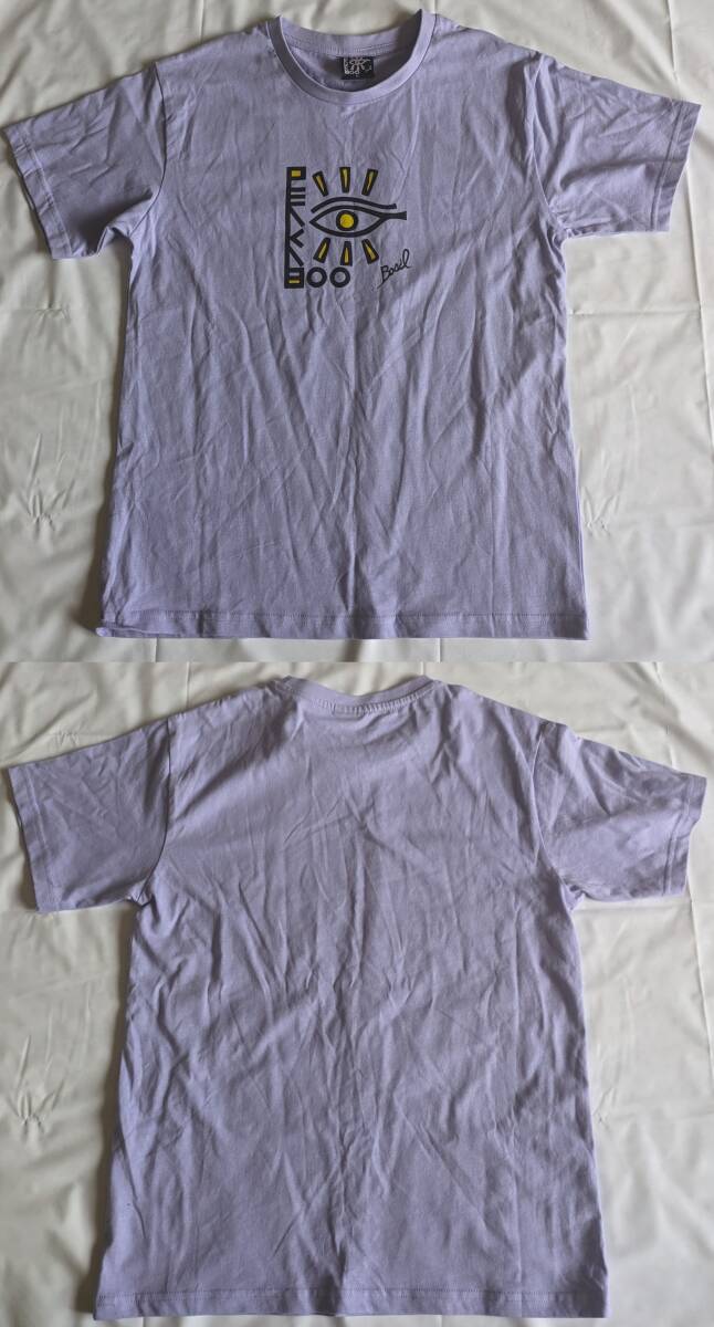 未使用 PEAKABOO ピーカーブー/紫?色系/着丈63 身幅47 レディース 半袖Tシャツ 水色色系/着丈63 身幅46 綿100% ロゴ サーフィン ゆったり L_前、後ろです