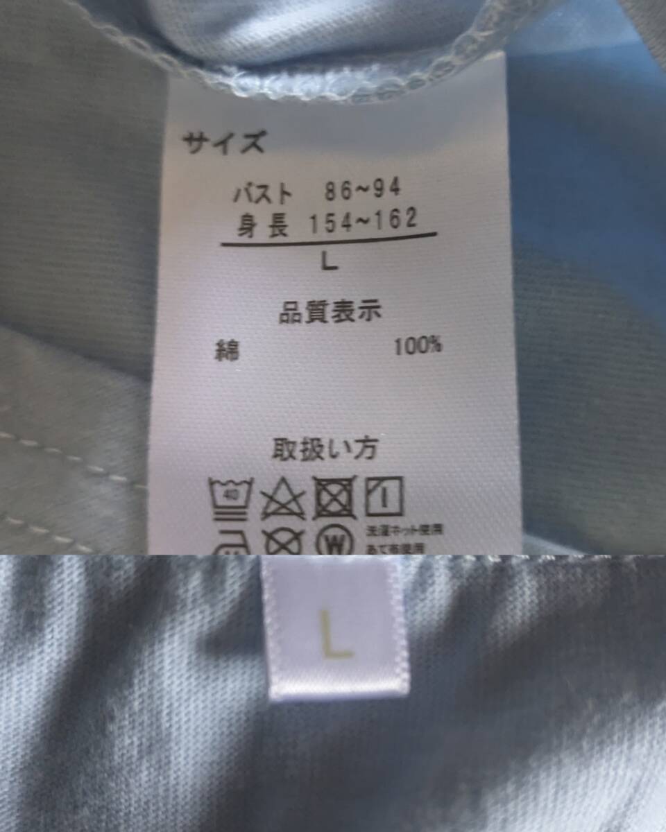 未使用 PEAKABOO ピーカーブー/紫?色系/着丈63 身幅47 レディース 半袖Tシャツ 水色色系/着丈63 身幅46 綿100% ロゴ サーフィン ゆったり L_画像9