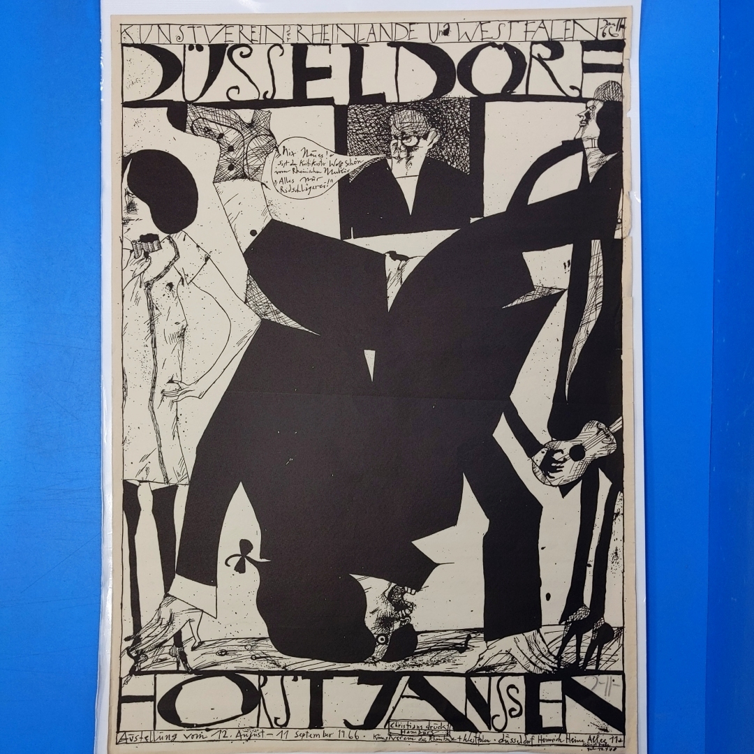 【真作】ホルスト・ヤンセン展 サイン入リトグラフ大版ポスター『Kunstverein der Rheinlande und Westfalen Dusseldorf』87cm×61cm 1966_画像2