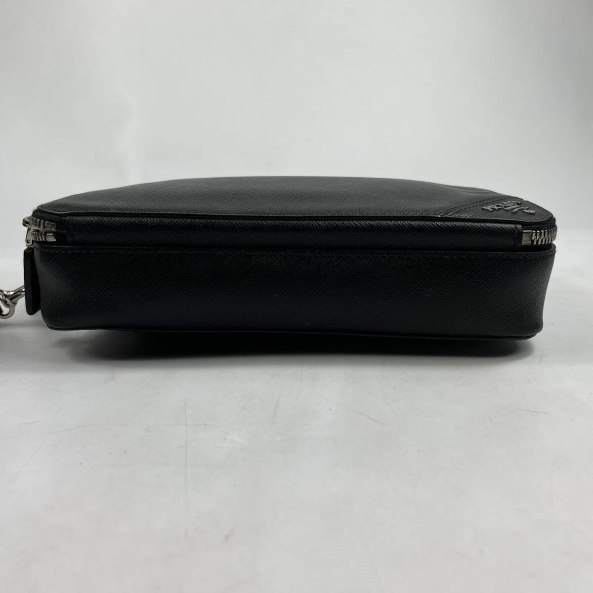 1 jpy ~[ hard-to-find goods ] PRADA Prada clutch bag black black business bag safia-no leather men's second bag double Zip 