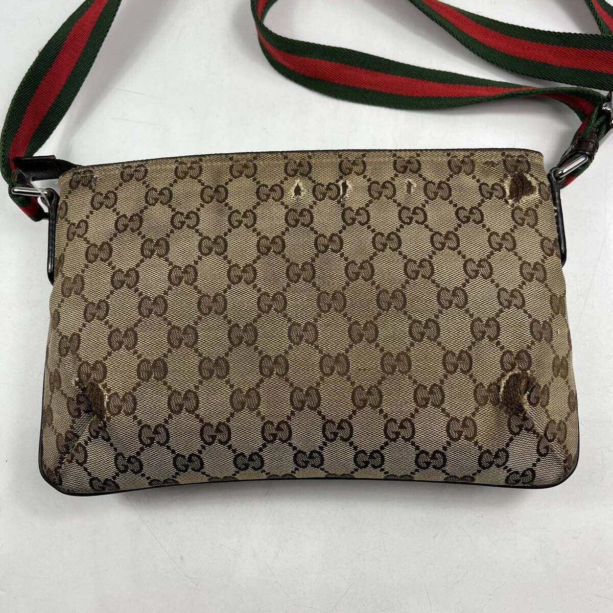 1円〜【入手困難品】 GUCCI グッチ ショルダーバッグ 斜め掛け GG クロスボディバッグ キャンバス レザー シェリーラインの画像3