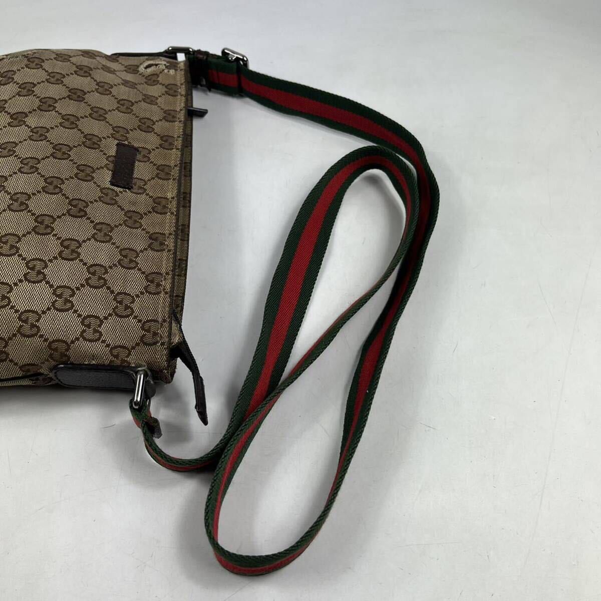 1円〜【入手困難品】 GUCCI グッチ ショルダーバッグ 斜め掛け GG クロスボディバッグ キャンバス レザー シェリーラインの画像8