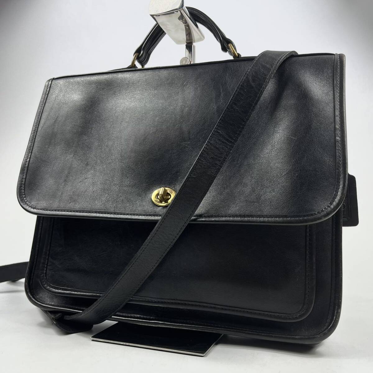 1 jpy ~[ hard-to-find goods ] COACH Coach business bag A4 storage diagonal .. black black shoulder bag diagonal .. briefcase men's 