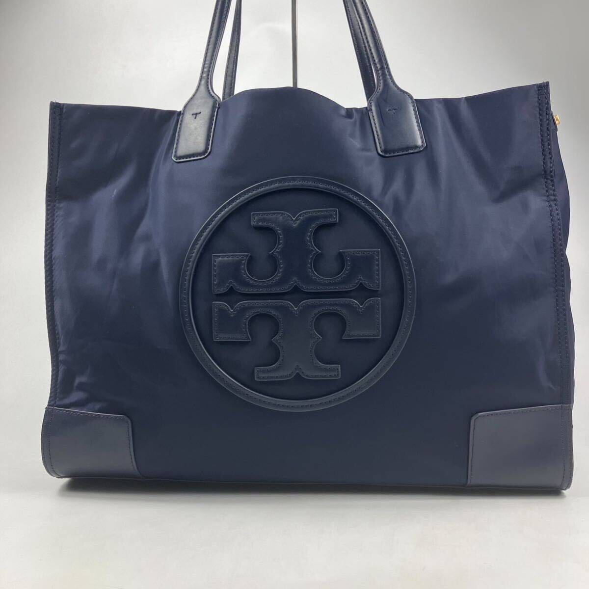 1円〜【大人気】 トリーバーチ Tory Burch ハンドバッグ エラ ネイビー A4収納トートバッグ ビジネスバッグ ナイロン レザー ビッグロゴ_画像2