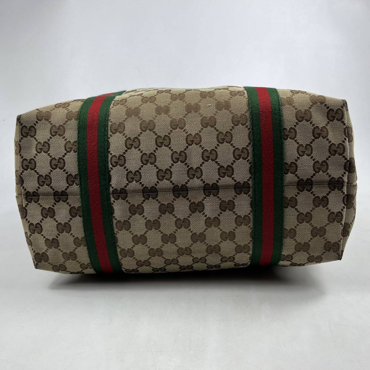 1円〜【美品】 GUCCI グッチ ハンドバッグ バケツ型 チャーム付 GG キャンバス シェリーライン ブラウン トートバッグ A4収納_画像6