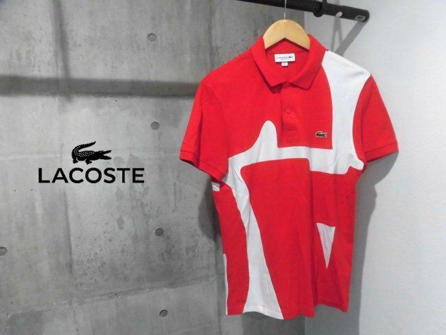 LACOSTE ラコステ PH2242 ヘリテージグラフィックポロシャツ/FR 4 US M/ ワニワッペン 半袖 鹿の子シャツ/赤 白/メンズの画像2