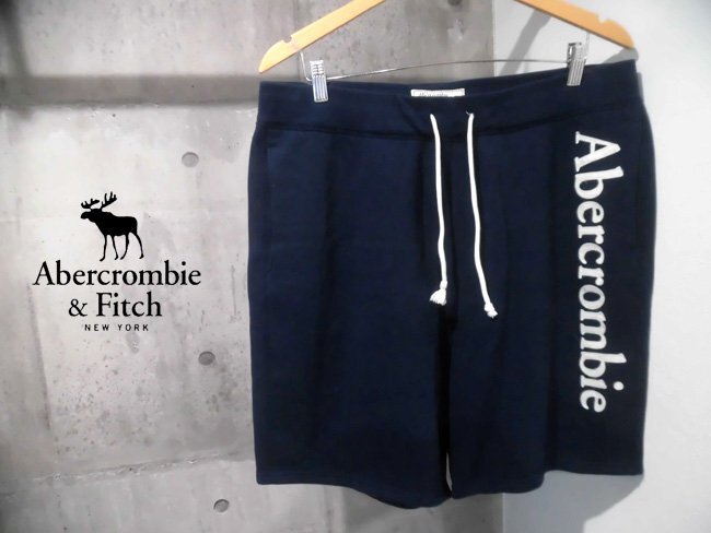 ABERCROMBIE&FITCHアバクロンビー＆フィッチA&Fアバクロ ロゴワッペン スウェット ショートパンツXLショーツ/ハーフパンツ/ネイビー/メンズ_画像1