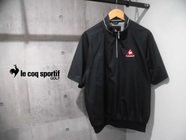 le coq sportif GOLFルコック スポルティフ ゴルフ ハーフジップ 半袖 防風ジャケットLウィンドブレーカー/プルオーバー ブルゾン/黒QG6532_画像1