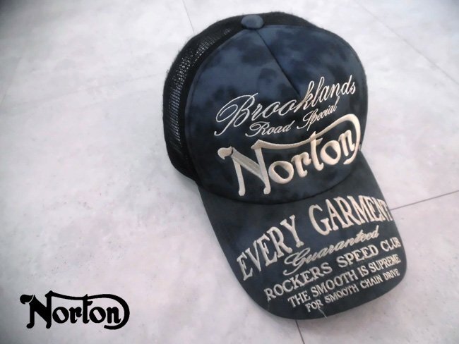 NORTON MOTORCYCLES Norton motorcycle 71N8701 Logo embroidery blur dyeing mesh cap / all embroidery hat / ash black / Biker bike riding 