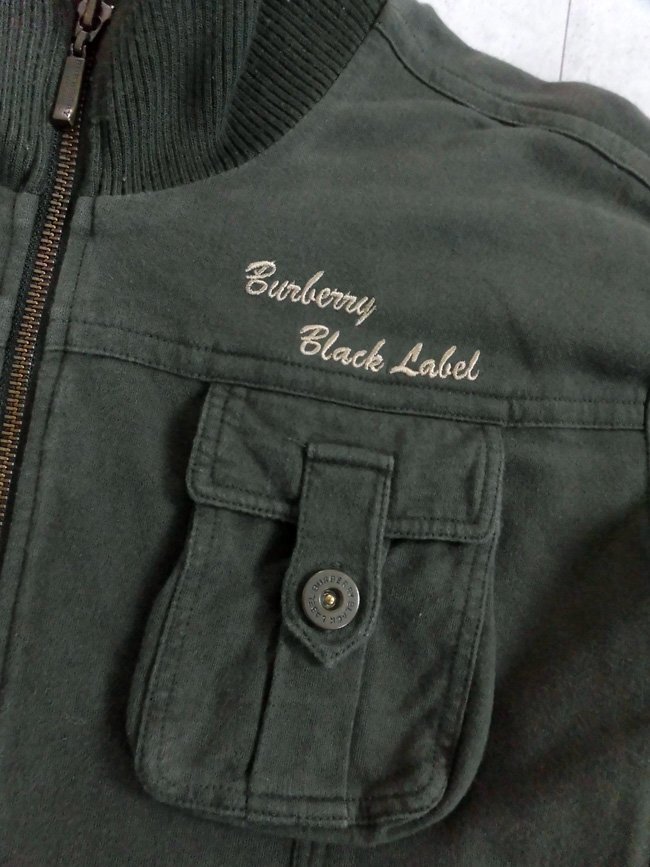 BURBERRY BLACK LABEL バーバリー ブラックレーベル ロゴ刺繍 スウェット ミリタリージャケット 3/メンズ/オリーブカーキ/三陽商会の画像5