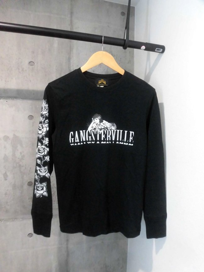 GANGSTERVILLE ギャングスタービル ガールロゴプリント 長袖 Tシャツ S/袖ローズプリント ロンＴee/カットソー/黒/GLAD HANDグラッドハンドの画像2