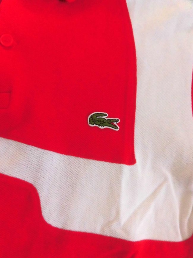 LACOSTE ラコステ PH2242 ヘリテージグラフィックポロシャツ/FR 4 US M/ ワニワッペン 半袖 鹿の子シャツ/赤 白/メンズの画像5