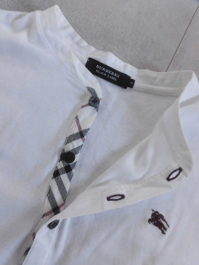 BURBERRY BLACK LABEL バーバリーブラックレーベル ロゴ刺繍 ヘンリーネック 半袖 Tシャツ 3/メンズ/白 ホワイト/BMV09-624-02/三陽商会_画像7
