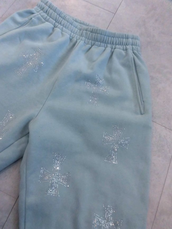 UNKNOWN LONDON アンノウン ロンドン RHINESTONE JOGGER PANTS クロス ラインストーン スウェットパンツ Mサイズ/ジョガーパンツ/BABY BLUE_画像5