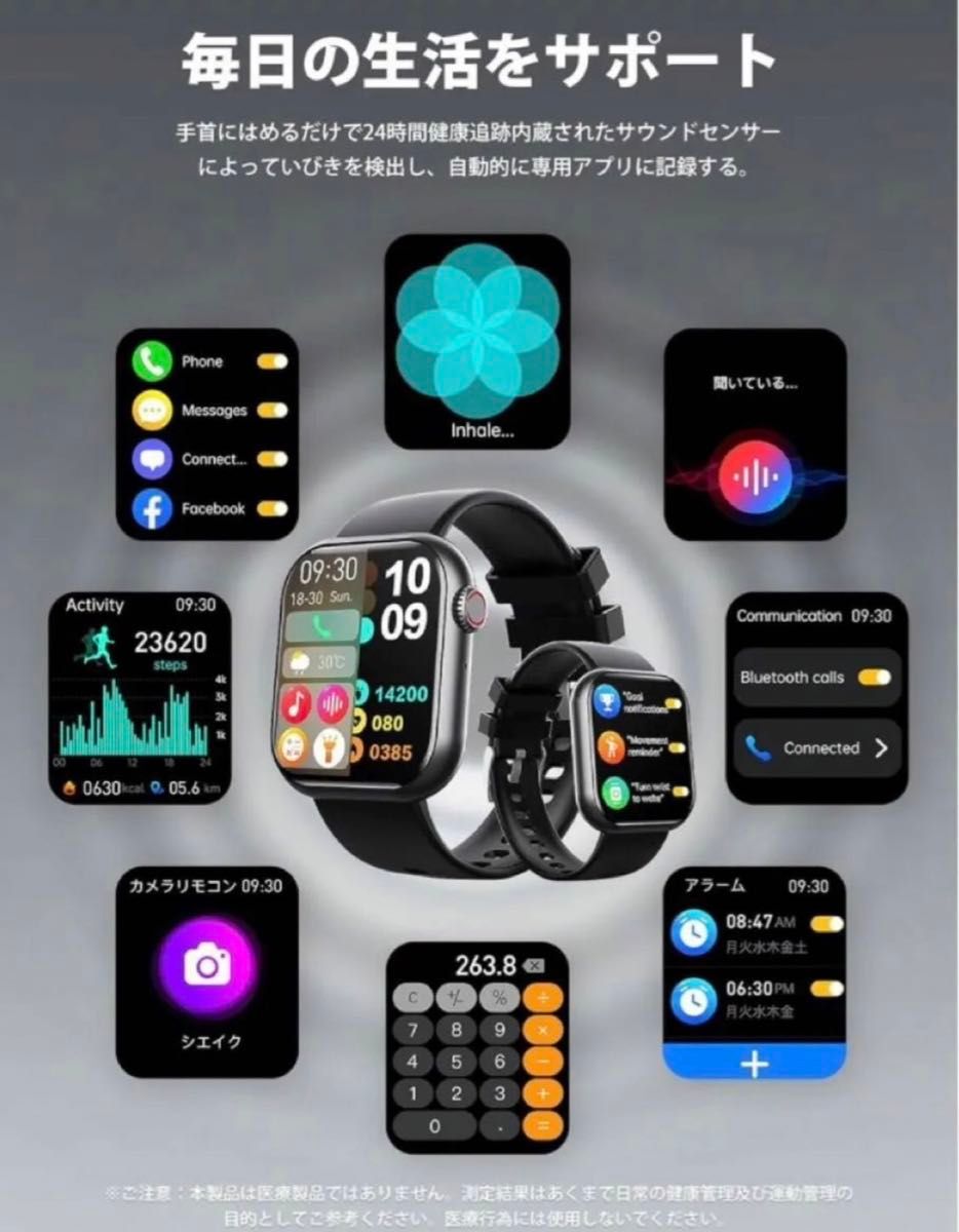 新品　スマートウォッチ　通話機能付　防水　iPhone android Bluetooth心拍 血糖値　血圧　歩数計 腕時計
