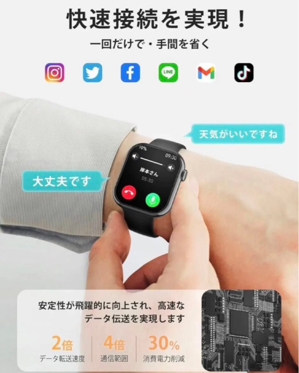 新品　スマートウォッチ　通話機能付　防水　iPhone android Bluetooth心拍 血糖値　血圧　歩数計 腕時計
