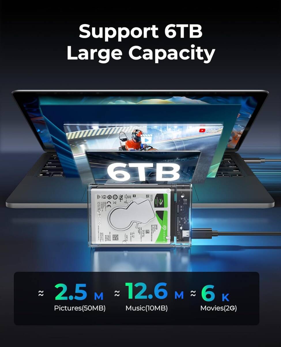 ORICO HDD/SSD case 2139C3-G2 USB-C 3.1 GEN2 2.5 -inch 6Gbps high speed C-C cable attached transparent 6TB till 9.5mm/7mm HDD/SSD correspondence static electricity prevention 